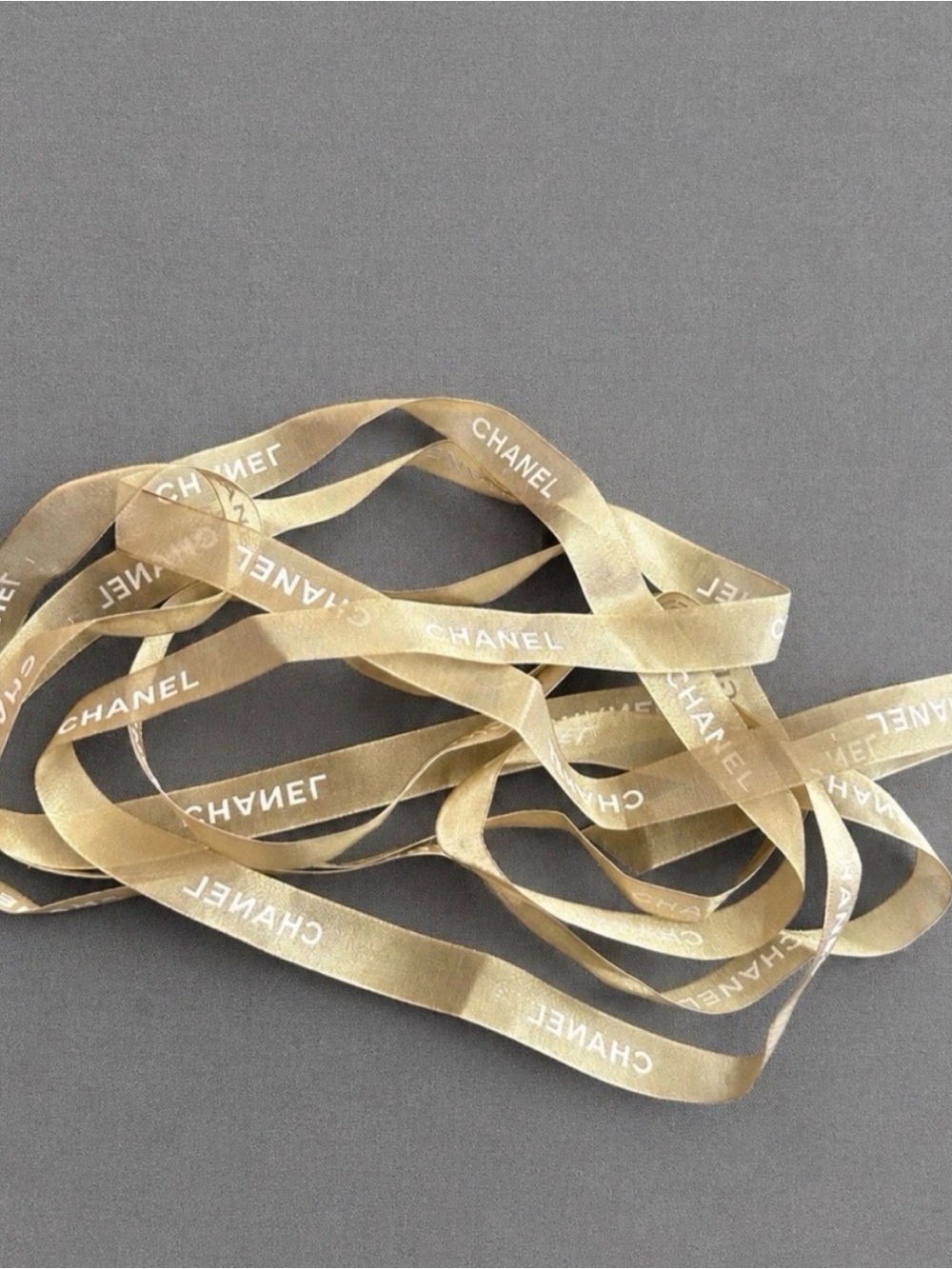 CHANEL Gold Ribbon 3 Yards White Logo Authentic Gift Wrap